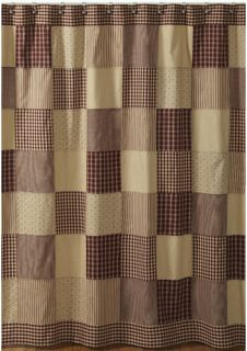 Primitive Country Burgundy Tan Patchwork Shower Curtain