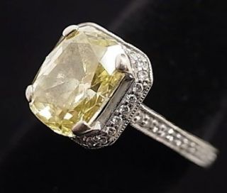 02Ct Yellow Diamond Ring Set w Round Baguette Cut Diamonds 18K Wht 