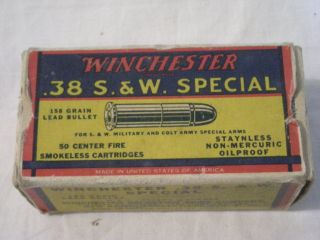 Winchester 38 s w Special Cartridge Box Shell or Ammo Box 158gr Lead 