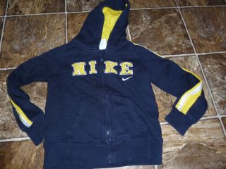 NIKE boys size 5 hoodie sweatshirt zip up jacket navy yellow EUC