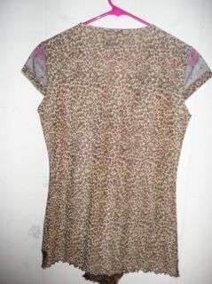 ANAC by Kimi Leopard Polka Dot Mesh Deconstructed Ruffle Front Top T 