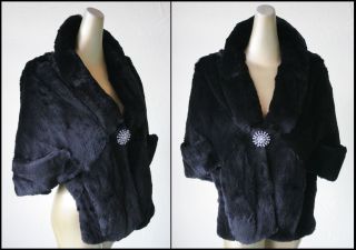 Vtg Luxurious and Rich Jet Seal Black Sheared Beaver Fur Stole Cape 