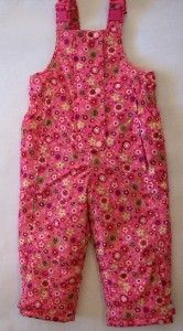 Hanna Andersson Girl Pink Floral Bibs Ski Snow Overall Pants 90 2 3 2T 
