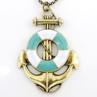Vintage Beautiful Bright Gold Tone Anchor Pendant Necklace