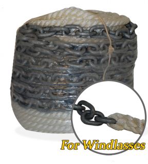   x1/2 Anchor Rope & 15x1/4 BBB Chain For Boat Windlass, Prespliced