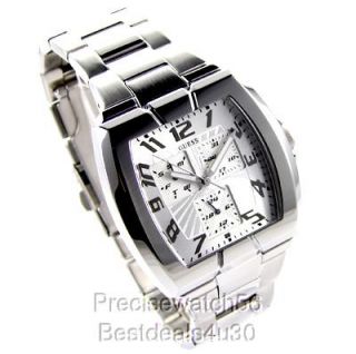New Mens Guess Watch Polished Brushed Steel Prism Collection Dress 