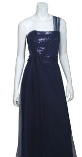 Angel Sanchez Dramatic Navy One Shoulder Sequins Tulle Gown Evening 