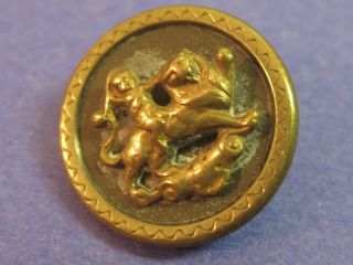 Vtg Antique Metal Cherub Angel Riding Lion Button