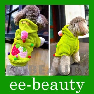 Green Strawberry Fleece Warm Pet Dog Clothes Apparel Outfits Jumpsuit 