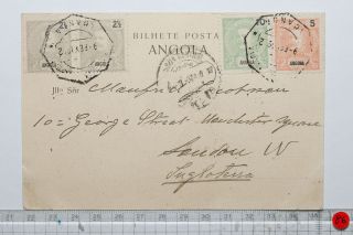 Postcard Angola 1902 Postmarks and overprinted Stamps