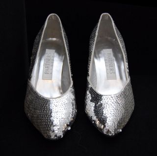 Ann Marino Silver Sequin w Cloth 3 Heels Sz 7 5 B New