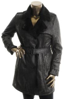 Andrew Marc New Black Faux Fur Lined Belted Button Downtrench Coat XL 