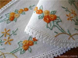Vintage Linen Sandwich Doily Hand Embroidered Crochet Edge