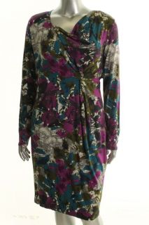 Anne Klein New Printed Abstract Floral Long Sleeve Knee Length Casual 