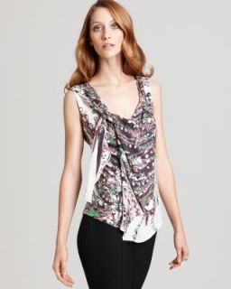 Anne Klein New Multi Color Silk Feather Print Twist Knot Front Tank 