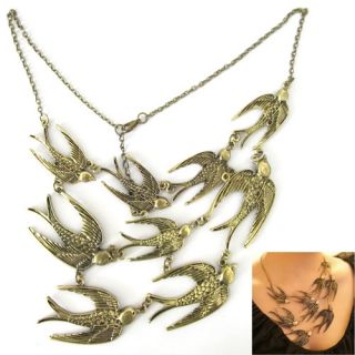Vintage Brass Women Animal Swallow Link Bird Bid Chain Pendant 