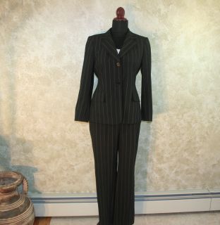 Trendy ANNE KLEIN Petite 2pc Black Pinstripe Low Rise Pant Suit Blazer 