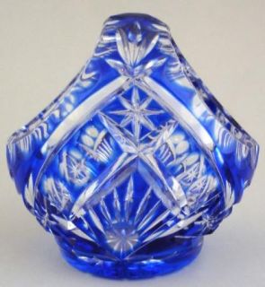 Cobalt Blue Cut To Clear Lead Crystal Basket Bowl