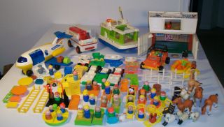   Vintage Fisher Price Little People Farm House Airplane Boat Cars