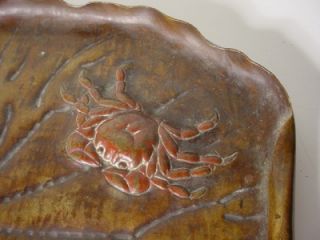 Antique Japanese Crab Bronze Brass Tray Signed Chinese Oriental 