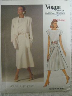 Vtg Vogue John Anthony Women Dress Sewing Pattern 1387