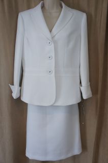Anne Klein Skirt Suit Sz 8 White Blanco Luxembourg Formal Business 