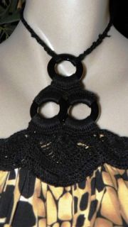 Anne Klein Print Crochet Black Neck Halter Top Size L