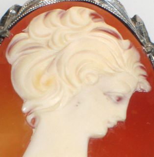 Antique 800 Silver Marcasite Looking DN Cameo Pin Pend