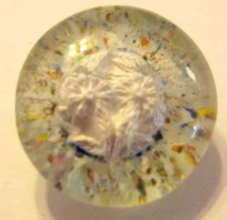 Vintage Sulfide Glass Paperweight Button Floral Design
