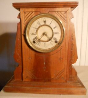 Antique Gilbert Key Wind Wood Case Mantel Shelf Clock