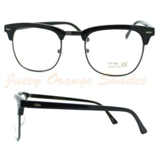 Clear Lens Eyeglasses Frame Club Half Horn Rimmed Fashion Eyewear 
