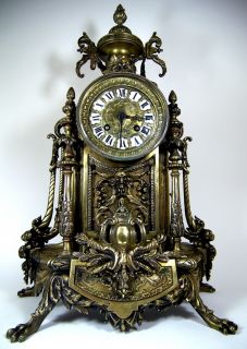 Spectaculair Antique Mantle Mantel Bronze Clock 1889