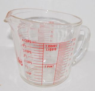 Vintage Fire King Anchor Hocking 4 Cup Decaled Measuring Cup
