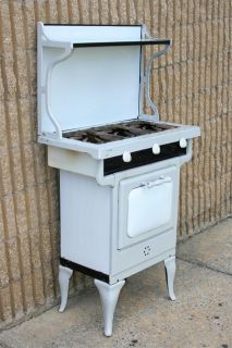    Antique Oriole Cast Iron White Porcelain Enamel Small Gas Stove Oven