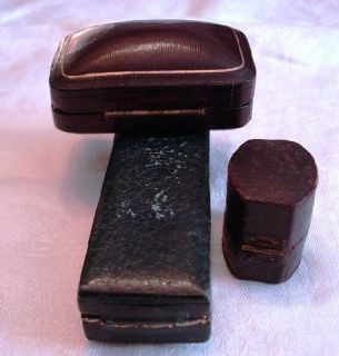 Antique Victorian Leather Jewelry Boxes for Ring Stickpin Dress Studs 
