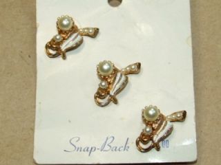 Vintage Ballou Faux Pearl Enamel Lapel Pin Brooch Set