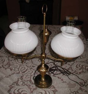 VINTAGE ANTIQUE 1800S STYLE DOUBLE ARM STUDENT BRASS OIL ELECTRIC LAMP