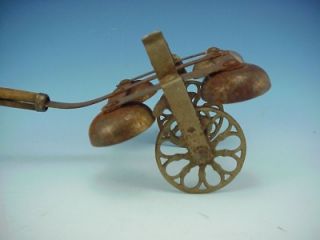Antique Working Child Push Pull Toy with Ringing Bells Cast Iron 