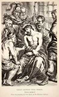 1879 Wood Engraving Anthony Van Dyck Religious Art Jesus Christ Thorn 