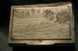 Antique Tin Plated Snuff Box Pill Box Skulling Engraving Decoration 