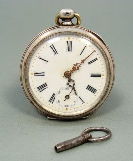 Antique Ottoman Cylindre 10 Rubies Silver Pocket Watch