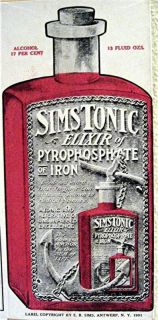 Old Simstonic Elixir Medicine Cure Box Sims Antwerp N Y