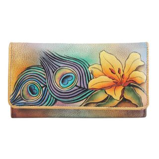 Anuschka Genuine Leather Accordion Flap Wallet Hand Painted Peacock 