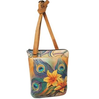 Anuschka CrossBody Travel Organizer Hand Painted Peacock Feathers Lily 