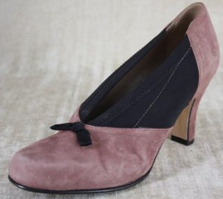Anyi Lu Heart Pink Black Suede Stretch Pumps Size 36 5 6 5 $375 Bow 