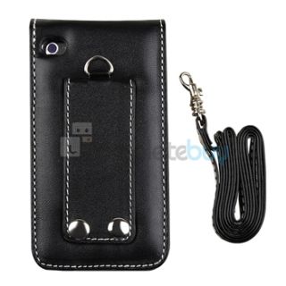 leather case w lanyard kick stand compatible with apple ipod touch 4th 