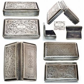 William IV Antique Sterling Silver Snuff Box Case Birmingham 1835 