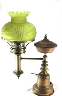 Antique Brass Student Lamp Original Oil Kerosene Lamp Green Grape 