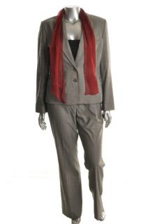 Anne Klein New Carnelian Gray Plaid Button Front Faux Pocket Pant Suit 