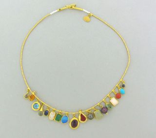 ARA Collection 24K Gold Single Strand Multi Charm Gemstone Necklace 